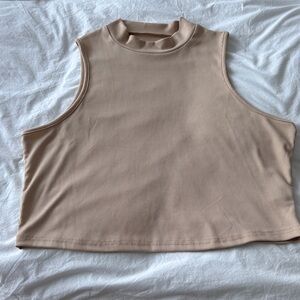 SHEIN Ribbed Sleeveless Mock Neck Crop Top - Taupe